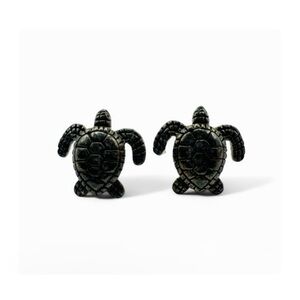 ★ Vintage 925. Sterling Silver Mini Turtle Metallic Earrings - Dark Gray ★